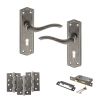 Old English Warwick Door Handle Pack (3 Lever Lock Set - 2.5" CE Sashlock, 4" Fire Rated Hinges x3) - Distressed Silver