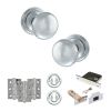 Old English Harrogate Door Knob Pack (Lock Set - 3" Latch & Deadlock, 3" Fire Rated Hinges x3) - Polished Chrome