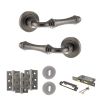 Old English Durham Door Handle Pack (3 Lever Lock Set - 3" CE Sashlock, 3" Fire Rated Hinges x3) - Distressed Silver