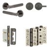 Complete Bari Door Handle Pack - Bathroom Lock (Plain Thumb Turn) - Black Nickel - 65mm / 3-inch Hinges - JE-D5B2-BN