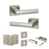 Senza Pari Davoli Door Handle Pack (3 Lever Lock Set - 2.5" CE Sashlock, 3" Fire Rated Hinges x3) - Satin Nickel