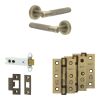 Complete Bari Door Handle Pack - Heavy Duty Latch - Antique Brass - 102mm / 3-inch Hinges - JE-D22B-AB