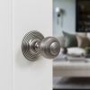 Old English Ripon Door Knob Pack (Latch Set - 3" HD Latch, 4" Fire Rated Hinges x3) - Distressed Silver