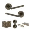STATUS Alabama Door Handle Pack (Bathroom Set - 3" CE Bathroom Lock, 3" Fire Rated Hinges x3) - Antique Brass