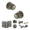 Old English Ripon Door Knob Pack (Bathroom Set - 3" Deadbolt, 3" Fire Rated Hinges x3) - Matt Gun Metal