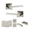 Senza Pari Giovanni Door Handle Pack (Bathroom Set - 3" CE Bathroom Lock, 4" Fire Rated Hinges x3) - Satin Nickel