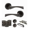 STATUS Colorado Door Handle Pack (Bathroom Set - 2.5" CE Bathroom Lock, 3" Fire Rated Hinges x3) - Urban Dark Bronze