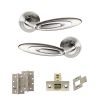 Senza Pari Elisse Door Handle Pack (Latch Set - 3" CE Latch, 4" Slim Knuckle Hinges x2) - Satin Nickel/Chrome Plate