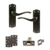 Old English Warwick Door Handle Pack (Latch Set - 2.5" CE Latch, 4" Slim Knuckle Hinges x2) - Urban Dark Bronze