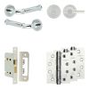 Complete Classic Door Handle Pack - Bathroom Lock (Plain Thumb Turn) - Polished Chrome - 65mm / 4-inch Hinges - JE-A5A2-PC