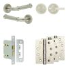 Complete Classic Door Handle Pack - Bathroom Lock (Plain Thumb Turn) - Satin Nickel - 76mm / 4-inch Hinges - JE-A6A2-SN