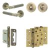 Complete Venice Door Handle Pack - Bathroom Lock (Standard Thumb Turn) - Antique Brass - 65mm / 4-inch Hinges - JE-F5A3-AB