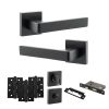 STATUS Montana Door Handle Pack (Bathroom Set - 3" CE Bathroom Lock, 4" Fire Rated Hinges x3) - Matt Black