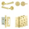 Complete Classic Door Handle Pack - Bathroom Lock (Plain Thumb Turn) - Satin Brass - 76mm / 4-inch Hinges - JE-A6A2-SB