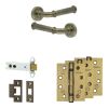 Complete Classic Door Handle Pack - Heavy Duty Latch - Antique Brass - 102mm / 4-inch Hinges - JE-A22A-AB