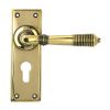 Aged Brass Reeded Lever Euro Lock Set