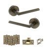 STATUS Alabama Door Handle Pack (Latch Set - 3" CE Latch, 4" Fire Rated Hinges x3) - Antique Brass