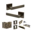 STATUS Montana Door Handle Pack (Euro Lock Set - 3" CE Sashlock, 3" Fire Rated Hinges x3) - Antique Brass