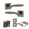 STATUS Oklahoma Door Handle Pack (3 Lever Lock Set - 3" CE Sashlock, 4" Slim Knuckle Hinges x2) - Black Nickel