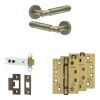 Complete Bloom Door Handle Pack - Heavy Duty Latch - Antique Brass - 102mm / 4-inch Hinges - JE-B22A-AB