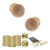 Old English Bridlington Door Knob Pack (Lock Set - Horizontal Bathlock, 4" Fire Rated Hinges x3) - Polished Brass