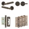 Complete Bloom Door Handle Pack - Bathroom Lock (Plain Thumb Turn) - Dark Bronze - 76mm / 3-inch Hinges - JE-B6B2-DB