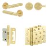 Complete Bloom Door Handle Pack - Bathroom Lock (Plain Thumb Turn) - Satin Brass - 65mm / 4-inch Hinges - JE-B5A2-SB