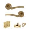 STATUS Indiana Door Handle Pack (Latch Set - 2.5" CE Latch, 4" Slim Knuckle Hinges x2) - Satin Brass