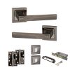 STATUS Kansas Door Handle Pack (3 Lever Lock Set - 3" CE Sashlock, 4" Slim Knuckle Hinges x2) - Black Nickel