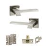 Senza Pari Giovanni Door Handle Pack (Latch Set - 3" CE Latch, 4" Slim Knuckle Hinges x2) - Satin Nickel