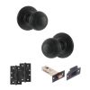 Old English Ripon Door Knob Pack (Latch Set - 3" HD Latch, 4" Slim Knuckle Hinges x2) - Matt Black