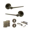 Senza Pari Laviano Door Handle Pack (3 Lever Lock Set - 2.5" CE Sashlock, 4" Slim Knuckle Hinges x2) - Antique Brass