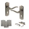 Old English Warwick Door Handle Pack (3 Lever Lock Set - 2.5" CE Sashlock, 4" Fire Rated Hinges x3) - Matt Gun Metal