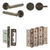 Complete Bari Door Handle Pack - Bathroom Lock (Knurled Thumb Turn) - Dark Bronze - 65mm / 3-inch Hinges - JE-D5B1-DB