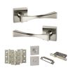 Senza Pari Guido Door Handle Pack (Bathroom Set - 3" CE Bathroom Lock, 3" Fire Rated Hinges x3) - Satin Nickel
