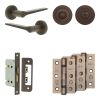Complete Gio Door Handle Pack - Bathroom Lock (Standard Thumb Turn) - Dark Bronze - 65mm / 3-inch Hinges - JE-E5B3-DB