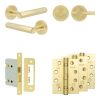 Complete Hex Door Handle Pack - Bathroom Lock (Plain Thumb Turn) - Satin Brass - 76mm / 4-inch Hinges - JE-C6A2-SB