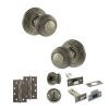 Old English Ripon Door Knob Pack (Bathroom Set - 4" Deadbolt, 4" Slim Knuckle Hinges x2) - Matt Gun Metal