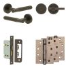 Complete Venice Door Handle Pack - Bathroom Lock (Plain Thumb Turn) - Dark Bronze - 65mm / 4-inch Hinges - JE-F5A2-DB