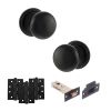 Old English Harrogate Door Knob Pack (Latch Set - 4" HD Latch, 4" Fire Rated Hinges x3) - Matt Black