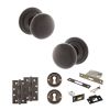 Old English Harrogate Door Knob Pack (Lock Set - 3" Latch & Deadlock, 4" Slim Knuckle Hinges x2) - Urban Dark Bronze