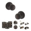 Old English Ripon Door Knob Pack (Bathroom Set - 3" Deadbolt, 3" Fire Rated Hinges x3) - Urban Dark Bronze