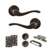 Old English Warwick Door Handle Pack (Bathroom Set - 2.5" CE Bathroom Lock, 4" Slim Knuckle Hinges x2) - Urban Dark Bronze