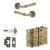 Complete Midtown Door Handle Pack - Heavy Duty Latch - Antique Brass - 102mm / 3-inch Hinges - JE-G22B-AB