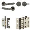 Complete Bloom Door Handle Pack - Bathroom Lock (Plain Thumb Turn) - Black Nickel - 65mm / 3-inch Hinges - JE-B5B2-BN