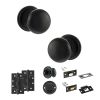 Old English Harrogate Door Knob Pack (Bathroom Set - 4" Deadbolt, 4" Slim Knuckle Hinges x2) - Matt Black