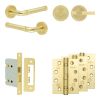 Complete Midtown Door Handle Pack - Bathroom Lock (Knurled Thumb Turn) - Satin Brass - 76mm / 4-inch Hinges - JE-G6A1-SB