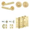 Complete Bloom Door Handle Pack - Heavy Duty Tubular Bathroom (Standard Thumb Turn) - Satin Brass - 102mm / 3-inch Hinges - JE-B32B3-SB