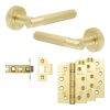 Complete Venice Door Handle Pack - Internal Doors - Satin Brass - 64mm / 4-inch Hinges - JE-F1A-SB