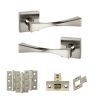 Senza Pari Guido Door Handle Pack (Latch Set - 3" CE Latch, 3" Fire Rated Hinges x3) - Satin Nickel